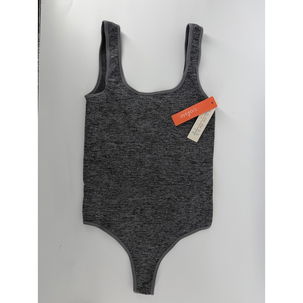 Colsie Womens Seamless Ribbed Thong Bodysuit Gray Small 023 13 0986 NWT